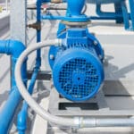 Water pump station and pipeline on roof deck of water tank for industrial work